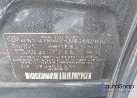 2011 Hyundai Sonata Gls z USA, uszkodzony, nr VIN 5NPEB4AC1BH021641